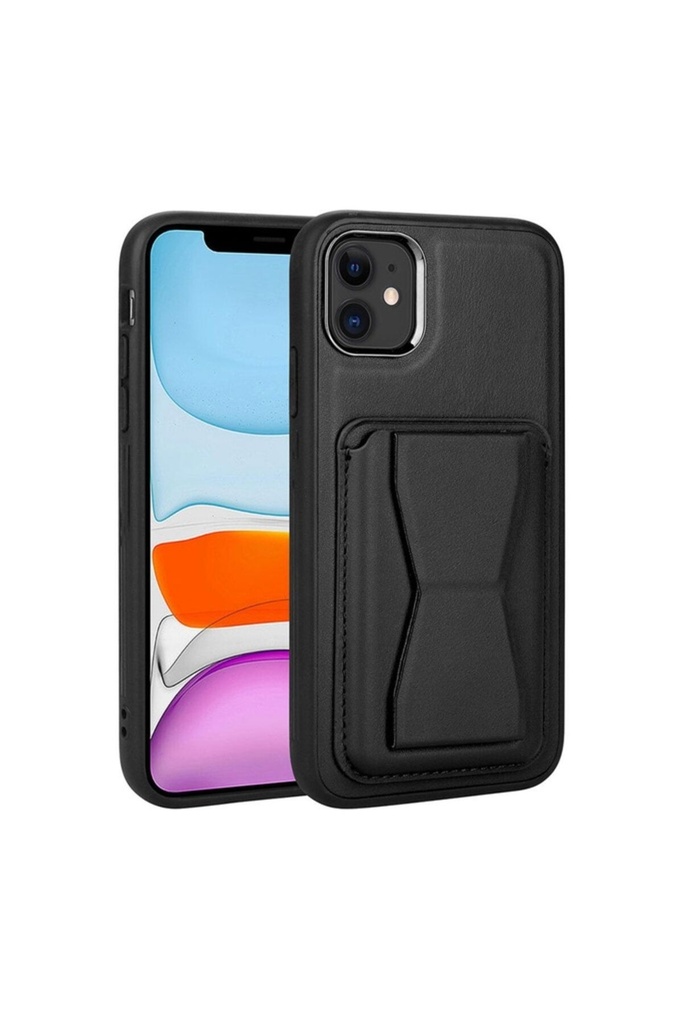 [RNZ-TA85153] Apple iPhone 12 Uyumlu Kılıf Kartlıklı Standlı ​Pu Deri Zore Memo Kapak (Siyah)
