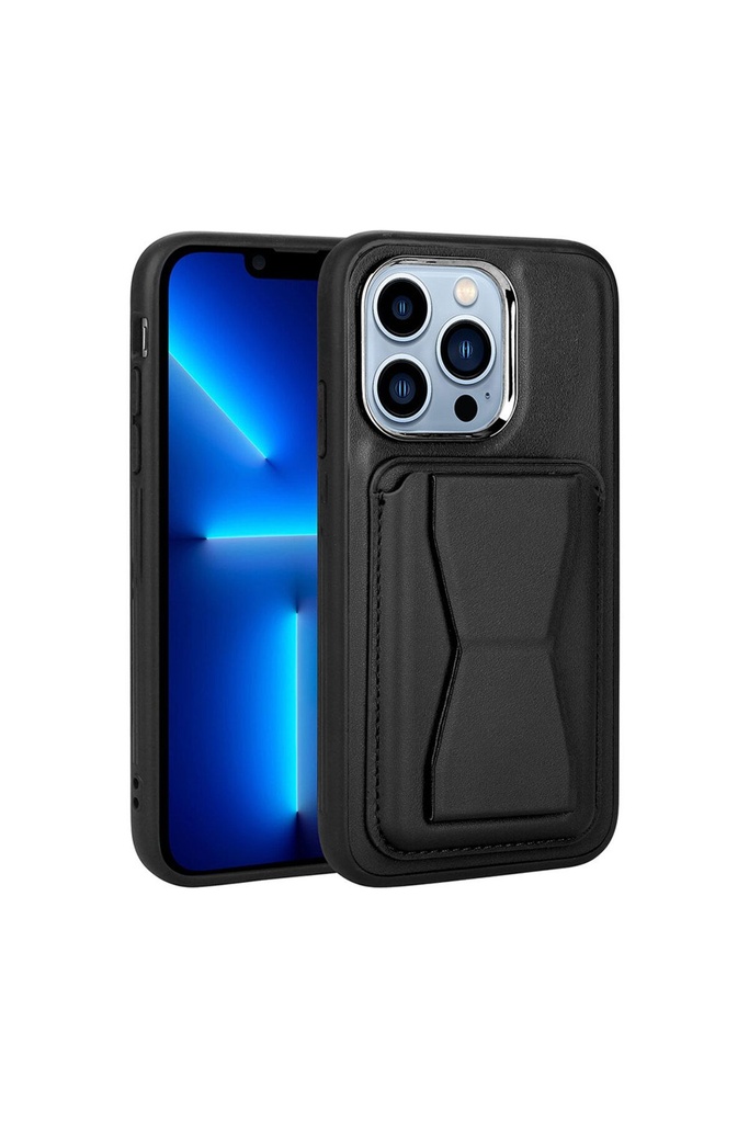 [RNZ-TA85193] Apple iPhone 13 Pro Max Uyumlu Kılıf Kartlıklı Standlı ​Pu Deri Zore Memo Kapak (Siyah)