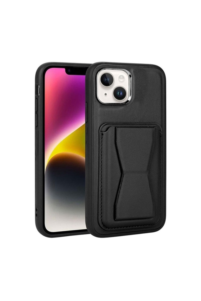 [RNZ-TA85209] Apple iPhone 14 Plus Uyumlu Kılıf Kartlıklı Standlı ​Pu Deri Zore Memo Kapak (Siyah)
