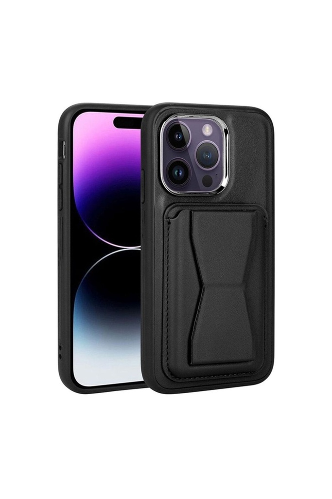 [RNZ-TA85225] Apple iPhone 14 Pro Max Uyumlu Kılıf Kartlıklı Standlı ​Pu Deri Zore Memo Kapak (Siyah)