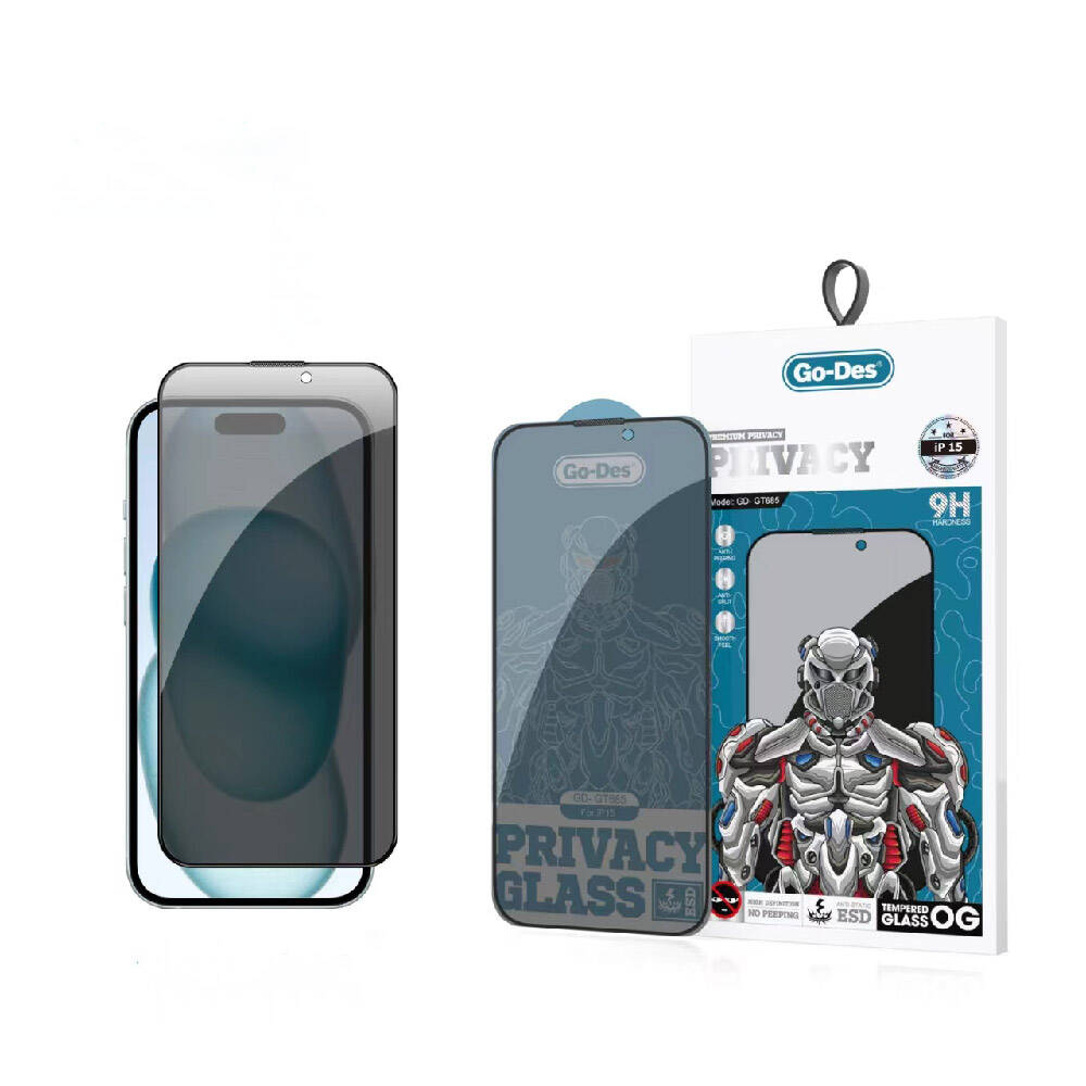 [RNZ-TA97400] Apple iPhone 15 Uyumlu Go Des 9D Full Cover Privacy Temperli Cam Ekran Koruyucu