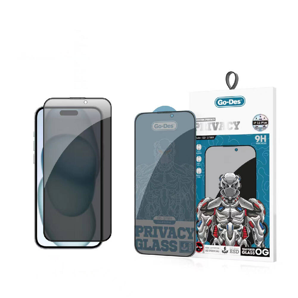 [RNZ-TA97401] Apple iPhone 15 Plus Uyumlu Go Des 9D Full Cover Privacy Temperli Cam Ekran Koruyucu