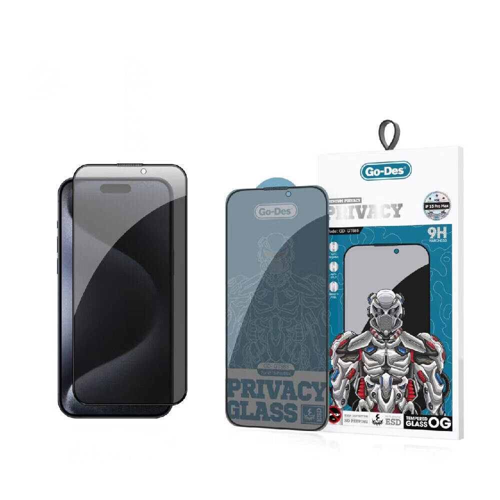 [RNZ-TA97403] Apple iPhone 15 Pro Max Uyumlu Go Des 9D Full Cover Privacy Temperli Cam Ekran Koruyucu