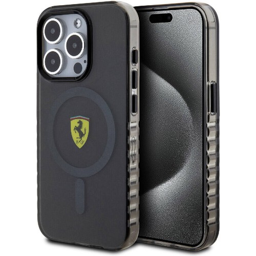 Apple iPhone 15 Pro Uyumlu Kılıf Ferrari Orjinal Lisanslı M-safe Şarj Özellikli Tırtıklı Kenar Tasarımlı Ortalanmış Logo Kapak