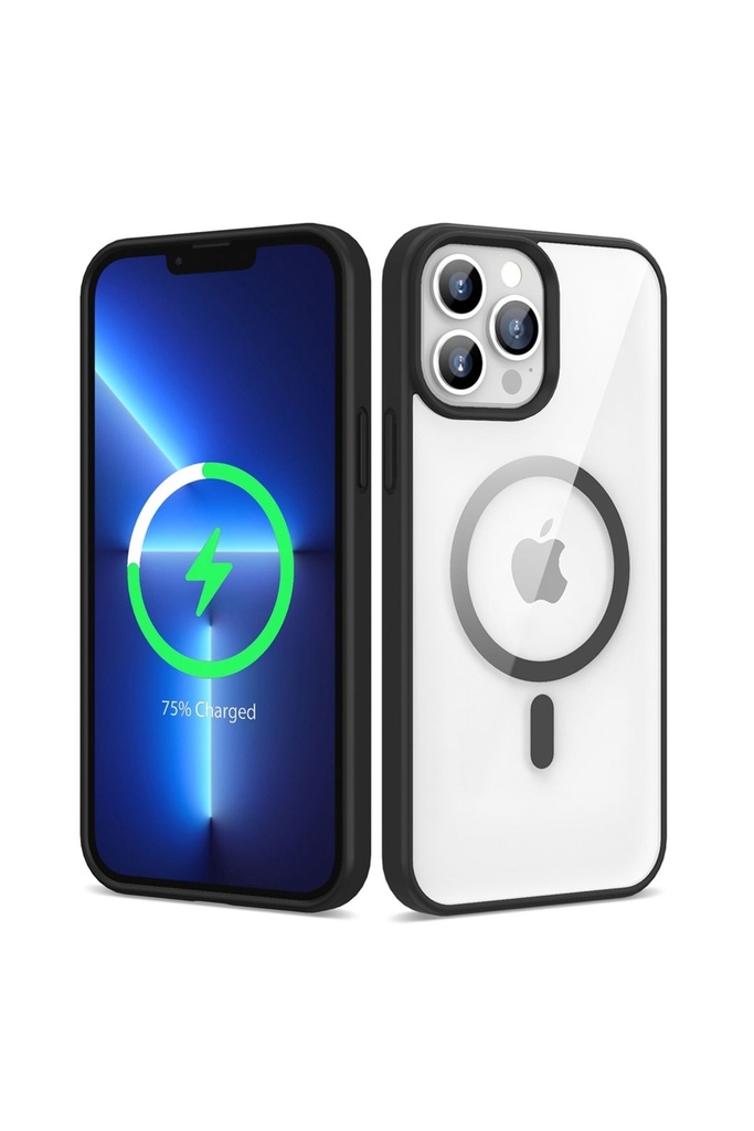 [RNZ-TA85591] Apple iPhone 13 Pro Max Uyumlu Kılıf M-safe Wireless Şarj Özellikli Silikon Zore Ege Kapak (Siyah)