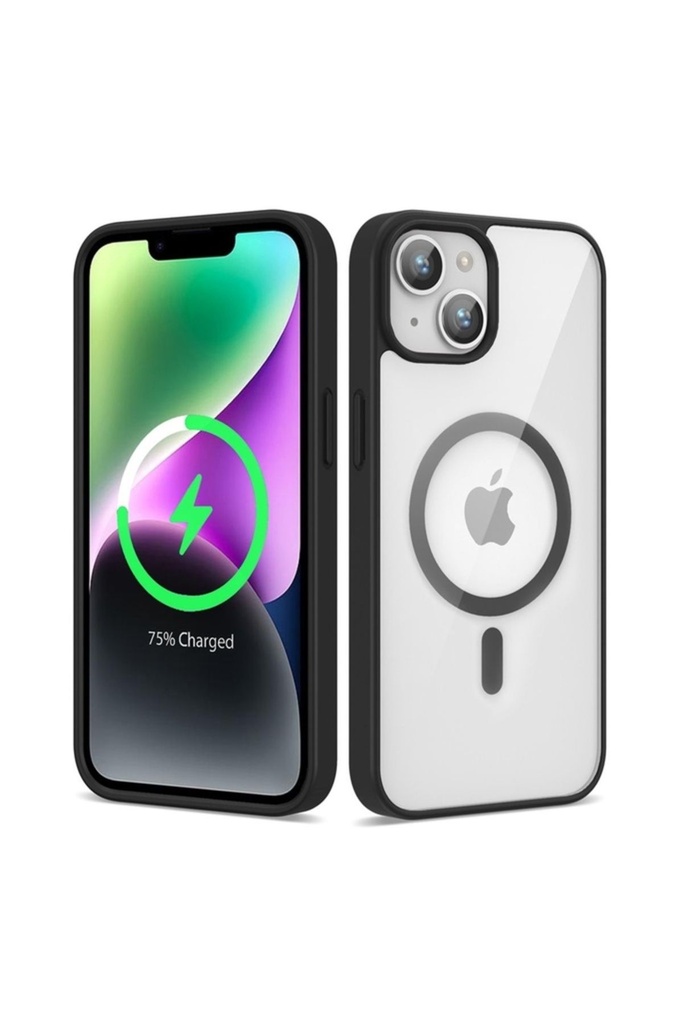[RNZ-TA85599] Apple iPhone 14 Uyumlu Kılıf M-safe Wireless Şarj Özellikli Silikon Zore Ege Kapak (Siyah)