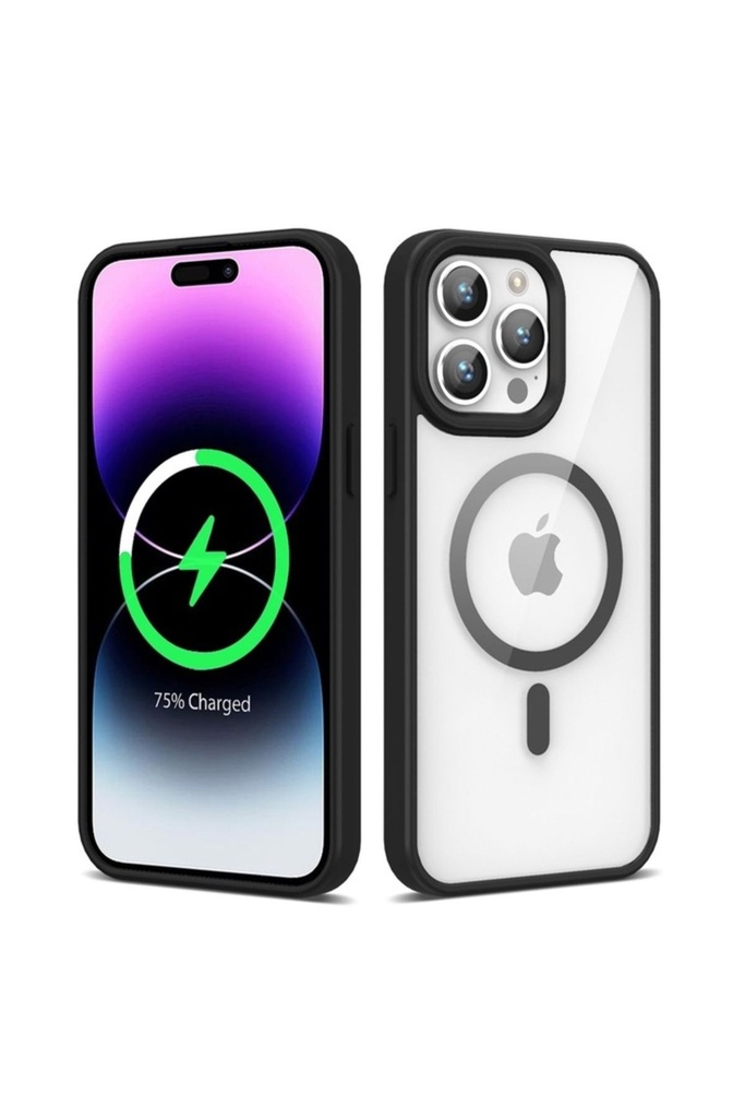 [RNZ-TA85607] Apple iPhone 14 Pro Uyumlu Kılıf M-safe Wireless Şarj Özellikli Silikon Zore Ege Kapak (Siyah)