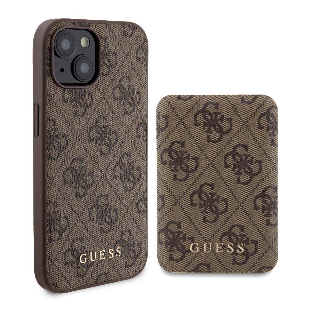 Apple iPhone 14 Uyumlu Kılıf Guess Orjinal Lisanslı M-safe Şarj Özellikli Yazı Logolu 4G Desenli Kapak + Powerbank 5000mAh 2in1 Set