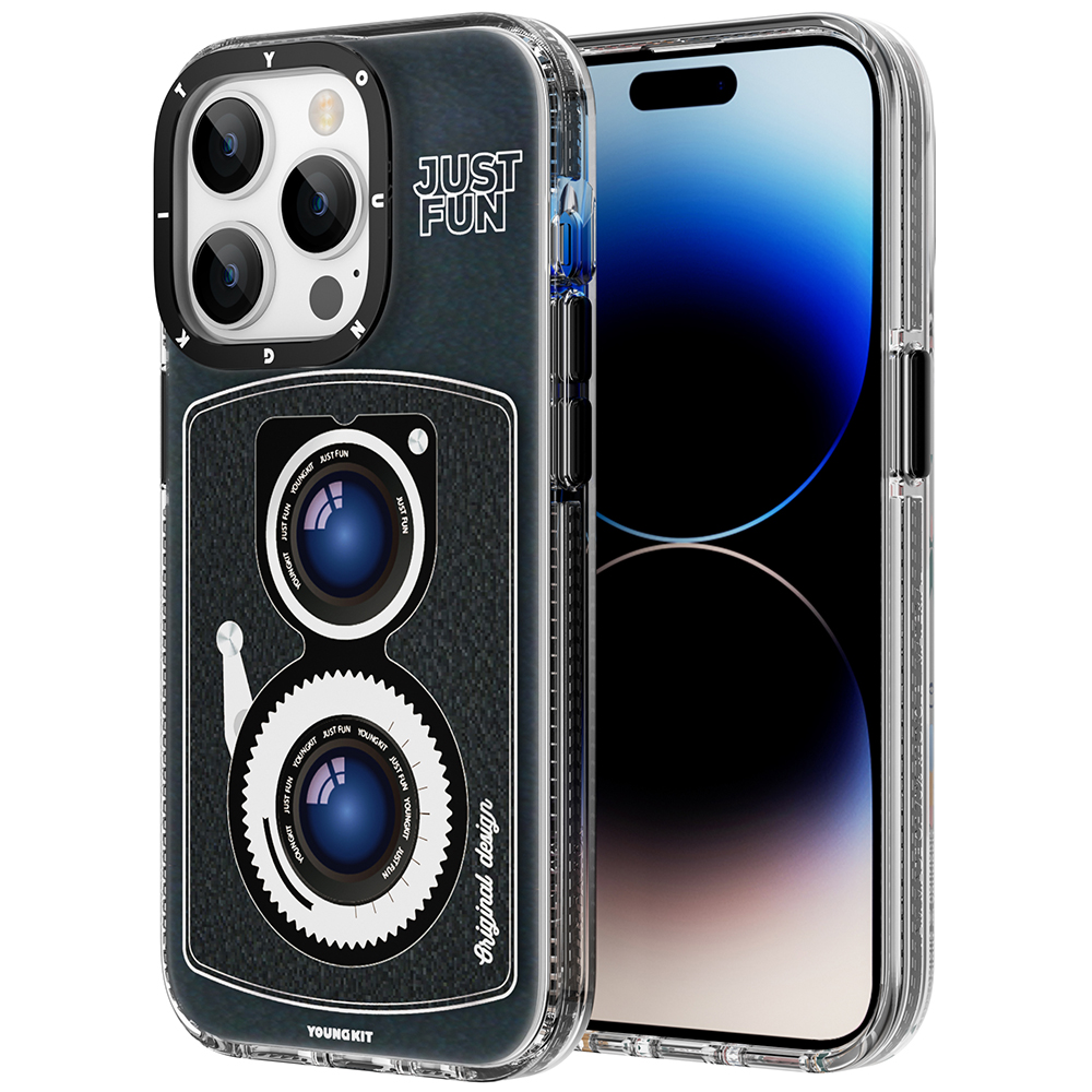 [RNZ-TA85944] Apple iPhone 14 Pro Max Uyumlu Kılıf M-safe Şarj Özellikli Lens Figürlü YoungKit Art Film Serisi Kapak (Siyah)