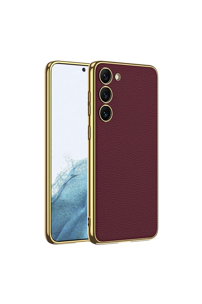 Samsung Galaxy S23 Plus Uyumlu Kılıf Deri Görünümlü Kenarları Elektroplating Kaplama Zore Fizyon Kapak