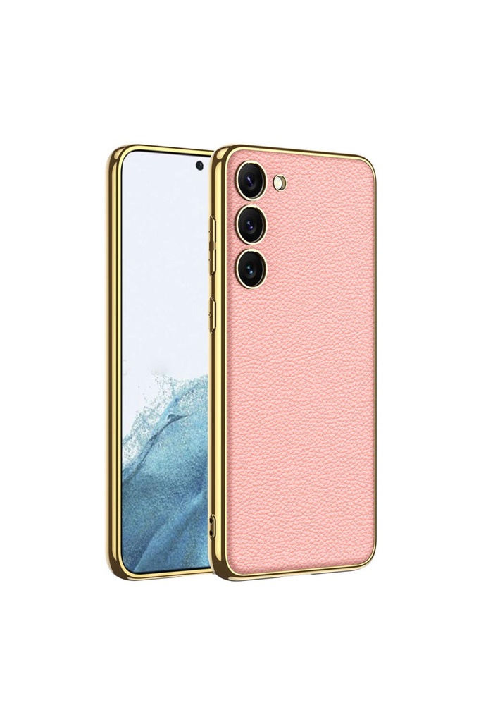 Samsung Galaxy S23 Plus Uyumlu Kılıf Deri Görünümlü Kenarları Elektroplating Kaplama Zore Fizyon Kapak