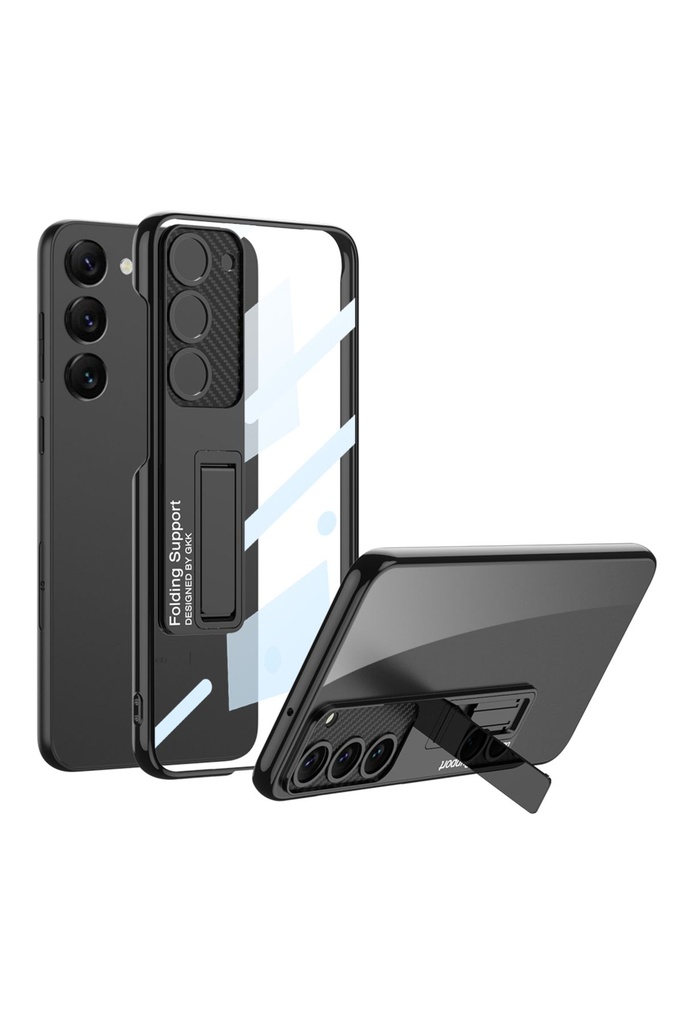 [RNZ-TA86220] Samsung Galaxy S23 Plus Uyumlu Kılıf Kamera Korumalı Şeffaf Tasarımlı Zore Lego Standlı Kapak (Siyah)