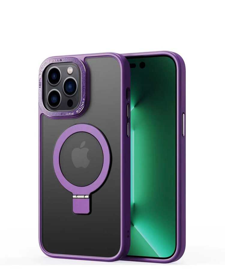 Apple iPhone 14 Pro Uyumlu Kılıf M-safe Wireless Şarj Özellikli Standlı Zore Ting Kapak