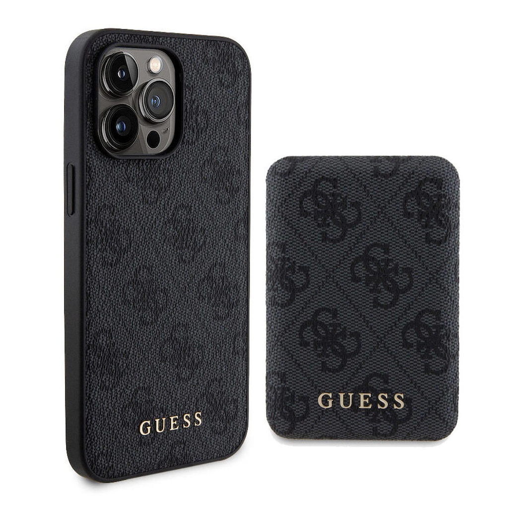 Apple iPhone 15 Pro Uyumlu Kılıf Guess Orjinal Lisanslı M-safe Şarj Özellikli Yazı Logolu 4G Desenli Kapak + Powerbank 5000mAh 2in1 Set