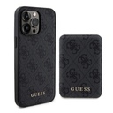 Apple iPhone 15 Pro Uyumlu Kılıf Guess Orjinal Lisanslı M-safe Şarj Özellikli Yazı Logolu 4G Desenli Kapak + Powerbank 5000mAh 2in1 Set