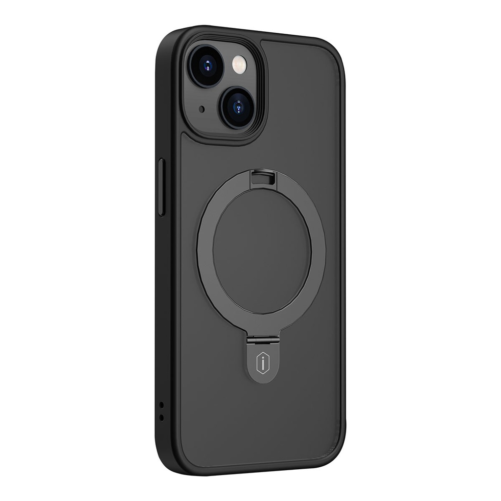 [RNZ-TA86740] Apple iPhone 14 Plus Uyumlu Kılıf Wiwu ZMM-010 M-safe Şarj Özellikli Parmak İzi Bırakmayan Mat Transparan Standlı Kapak (Siyah)