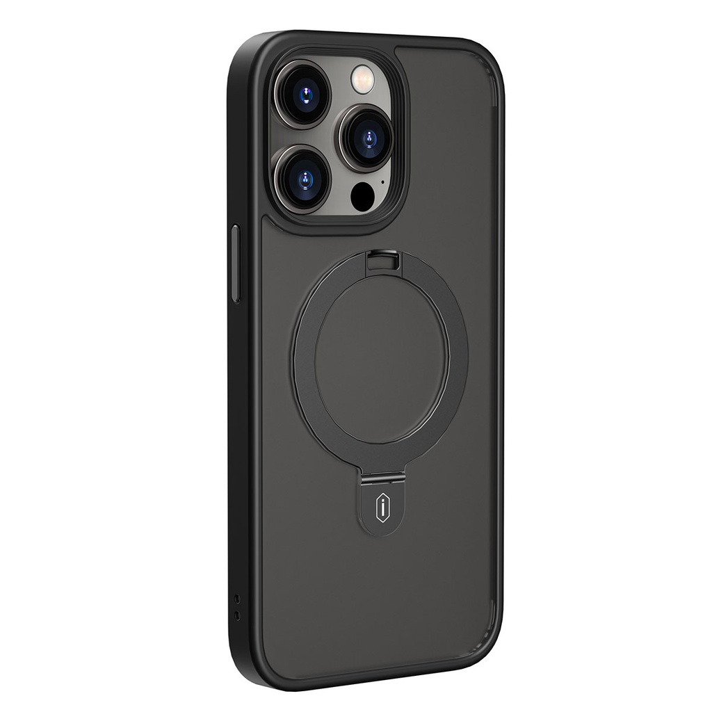 [RNZ-TA86741] Apple iPhone 14 Pro Max Uyumlu Kılıf Wiwu ZMM-010 M-safe Şarj Özellikli Parmak İzi Bırakmayan Mat Transparan Standlı Kapak (Siyah)