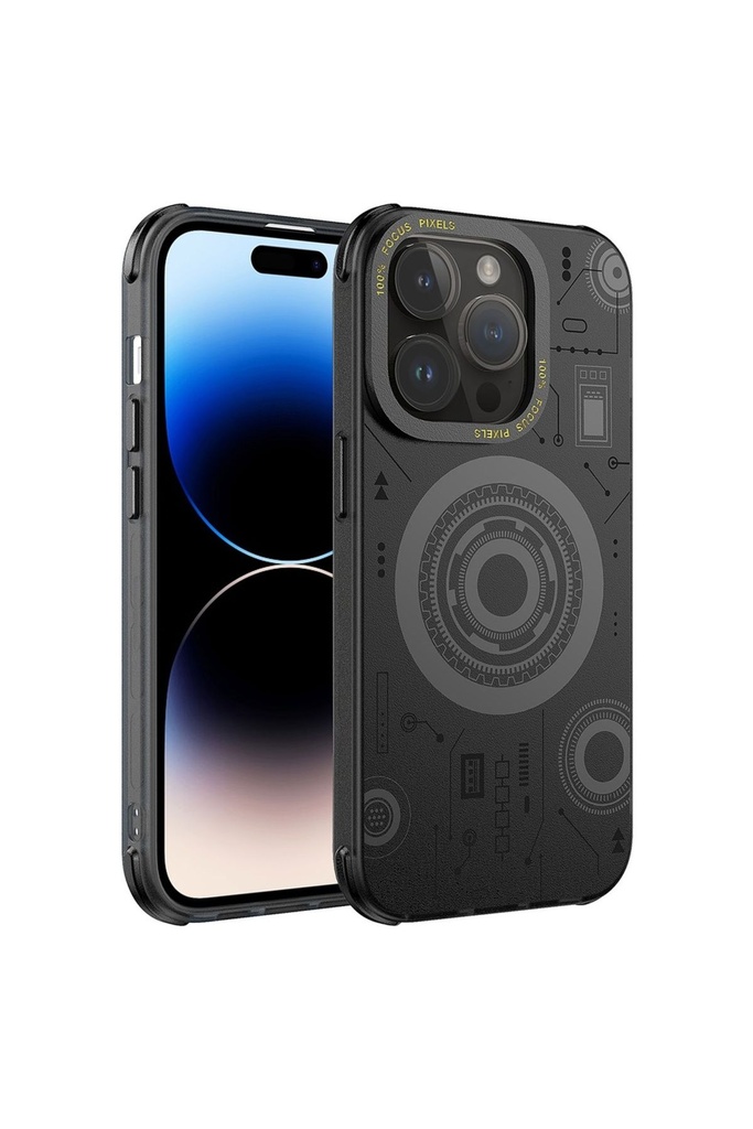 [RNZ-TA87111] Apple iPhone 14 Pro Max Uyumlu Kılıf Zore Wireless Şarj Özellikli Desenli Hot Kapak (Siyah)