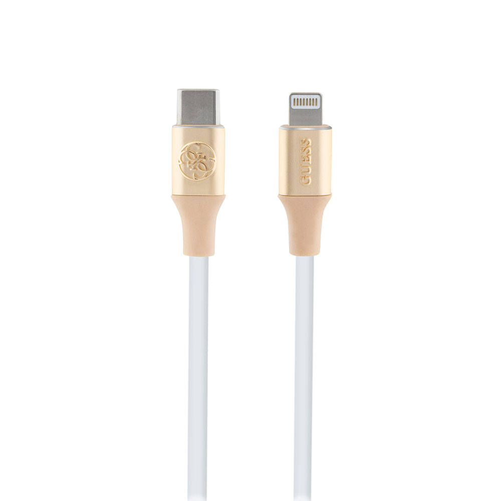 [ZTA97563] Guess Orjinal Lisanslı 4G ve Yazı Logolu Aydınlatmalı Kablo Ucu Hızlı Şarj Özellikli Type-C To Lightning PD Kablo 3A 1.5m (Gold)