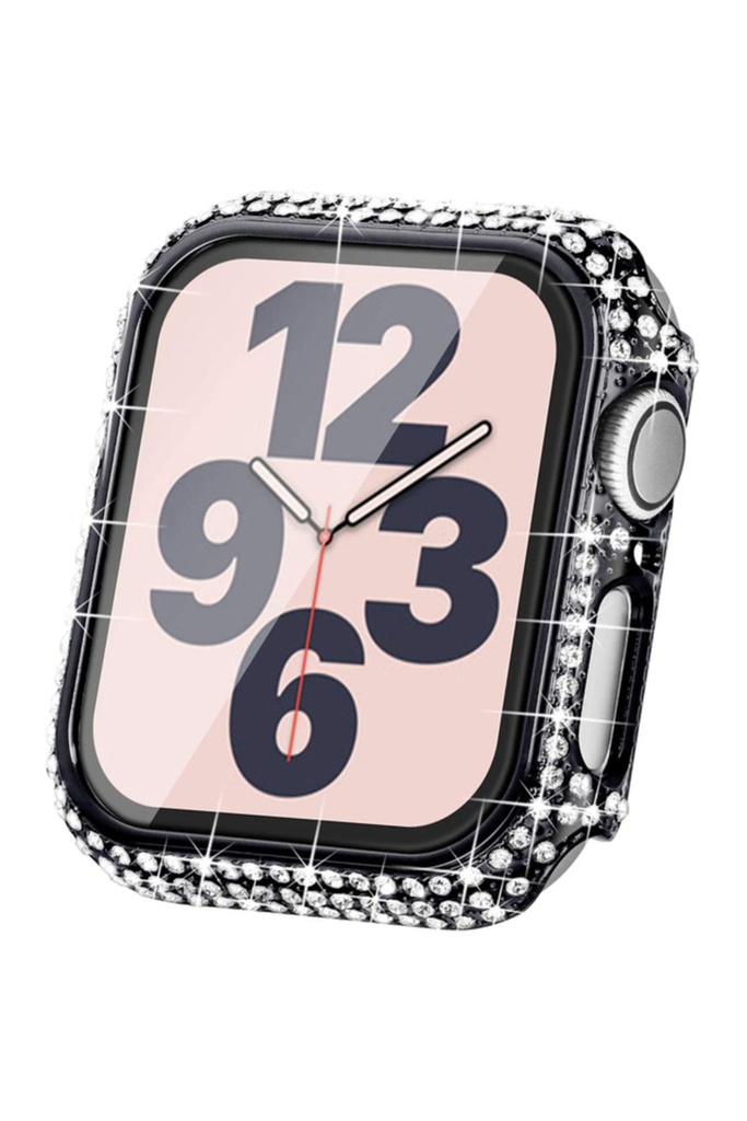 [RNZ-TA86898] Apple Watch 7 45mm Uyumlu Zore Watch Gard 24 Kenarları Taşlı Sert PC Kasa Ve Ekran Koruyucu (Siyah)