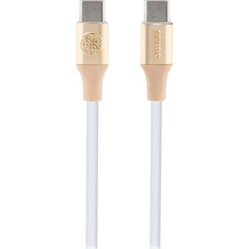 [ZTA97564] Guess Orjinal Lisanslı 4G ve Yazı Logolu Aydınlatmalı Kablo Ucu Hızlı Şarj Özellikli Type-C To Type-C PD Kablo 3A 1.5m (Gold)
