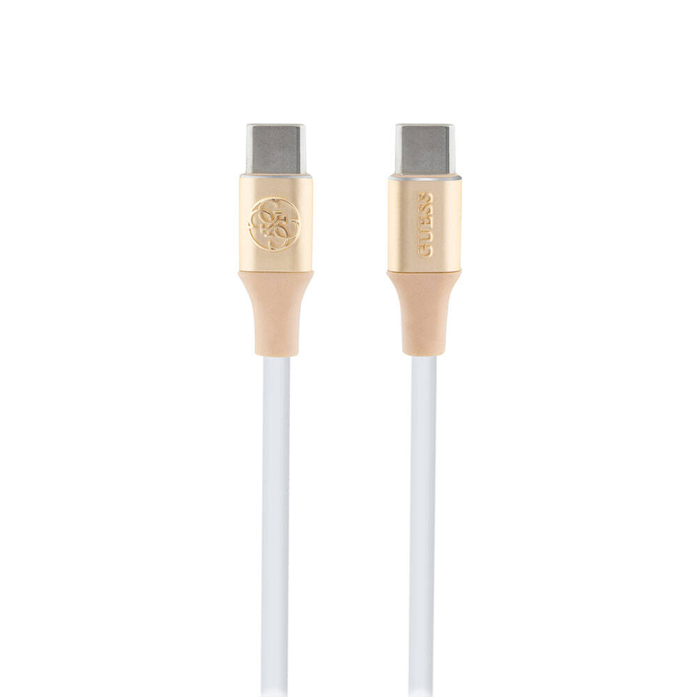 [ZTA97564] Guess Orjinal Lisanslı 4G ve Yazı Logolu Aydınlatmalı Kablo Ucu Hızlı Şarj Özellikli Type-C To Type-C PD Kablo 3A 1.5m (Gold)