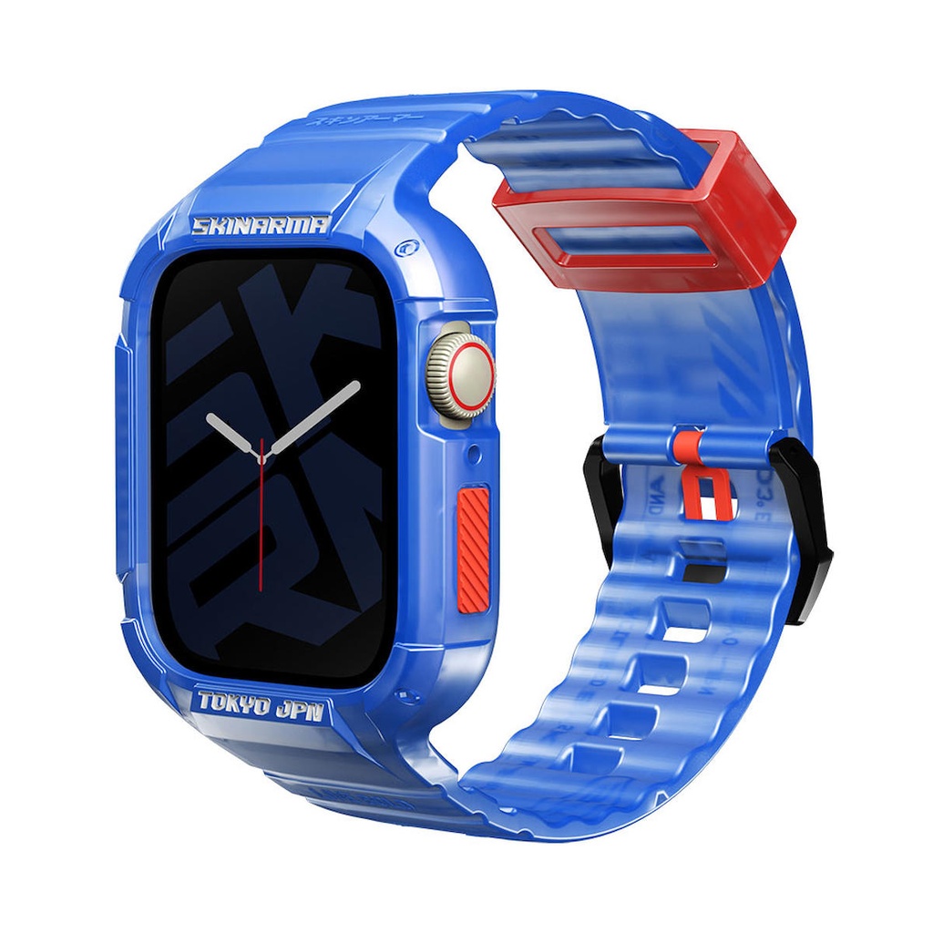 [ZTA90661] Apple Watch 44mm Uyumlu SkinArma Saido Sert PC Kasa Koruyuculu Silikon Kordon (Mavi)