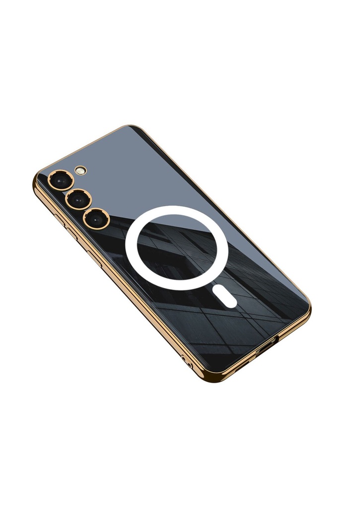 [RNZ-TA87118] Samsung Galaxy S23 Uyumlu Kılıf Wireless Şarj Özellikli Kenarları Elektroplating Kaplama Aynalı Zore Kent Kapak (Siyah)