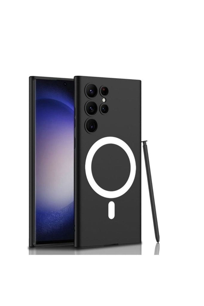 [RNZ-TA87152] Samsung Galaxy S23 Ultra Uyumlu Kılıf Wireless Şarj Özellikli Zore Kıpta M-safe Silikon Kapak (Siyah)