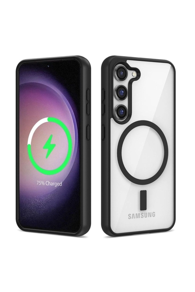 [RNZ-TA87189] Samsung Galaxy S22 Plus Uyumlu Kılıf M-safe Wireless Şarj Özellikli Silikon Zore Ege Kapak (Siyah)
