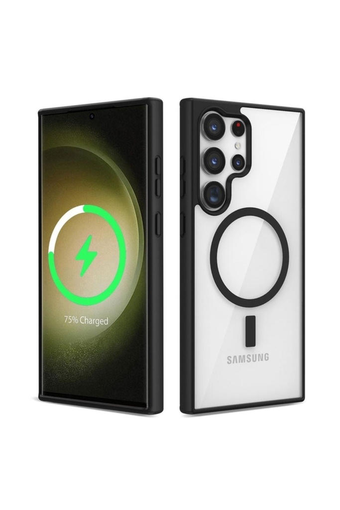 [RNZ-TA87217] Samsung Galaxy S23 Ultra Uyumlu Kılıf M-safe Wireless Şarj Özellikli Silikon Zore Ege Kapak (Siyah)