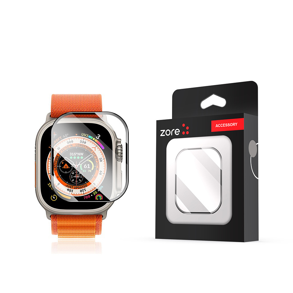 [RNZ-TA111221] Apple Watch Ultra 49mm Uyumlu Zore ALM-01 Metal Çerçeveli Ekran Koruyucu (Siyah)