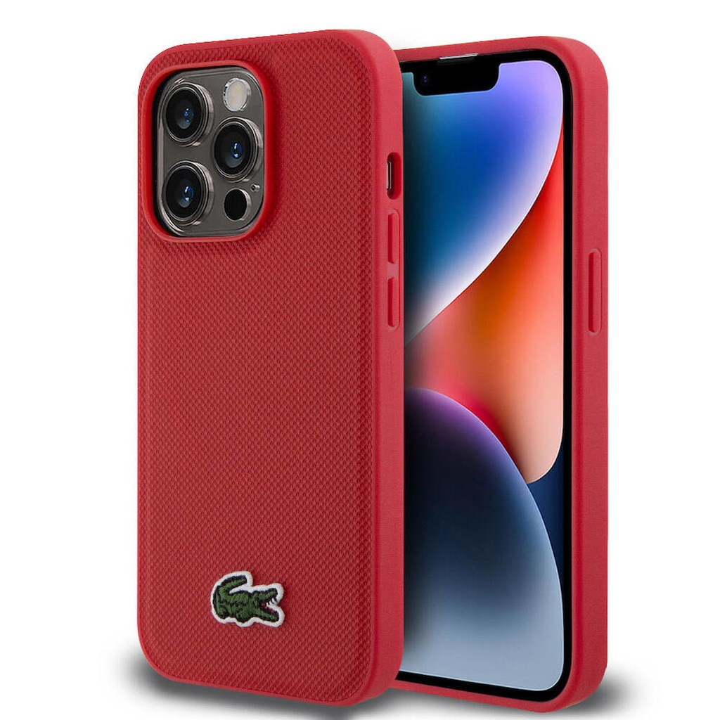 Apple iPhone 14 Pro Uyumlu Kılıf Lacoste Orjinal Lisanslı PU Pike Desenli Arka Yüzey İkonik Timsah Dokuma Logolu Kapak