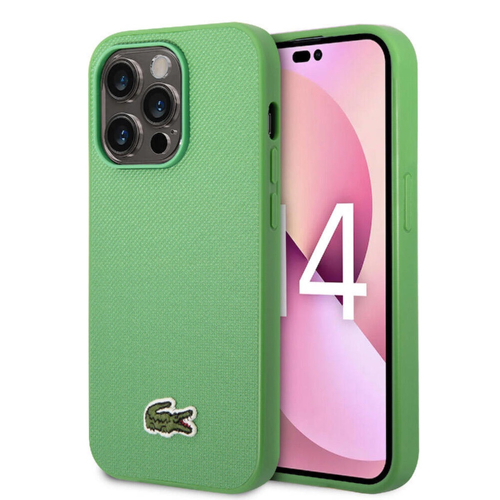 Apple iPhone 14 Pro Uyumlu Kılıf Lacoste Orjinal Lisanslı PU Pike Desenli Arka Yüzey İkonik Timsah Dokuma Logolu Kapak