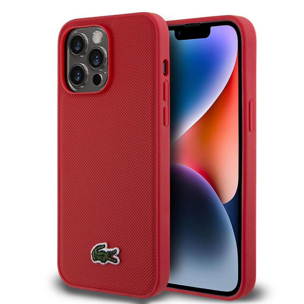 Apple iPhone 14 Pro Max Uyumlu Kılıf Lacoste Orjinal Lisanslı PU Pike Desenli Arka Yüzey İkonik Timsah Dokuma Logolu Kapak