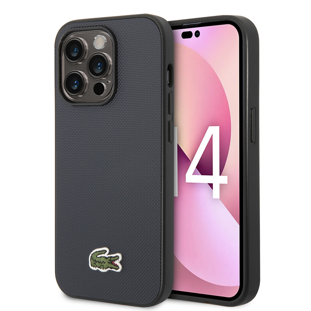 Apple iPhone 14 Pro Max Uyumlu Kılıf Lacoste Orjinal Lisanslı PU Pike Desenli Arka Yüzey İkonik Timsah Dokuma Logolu Kapak