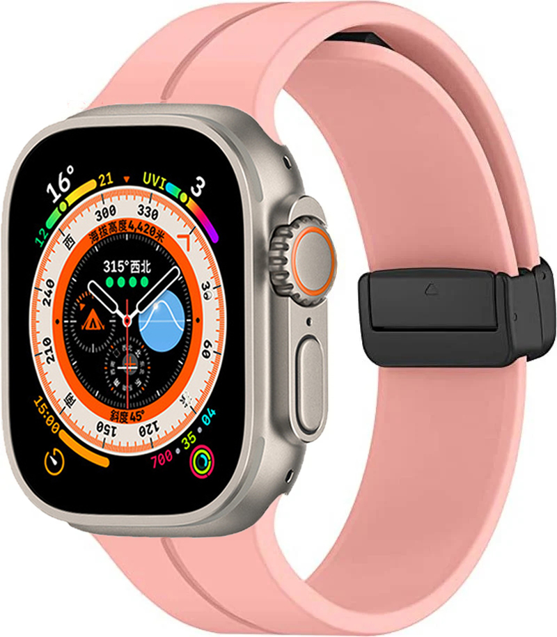 Apple Watch Ultra 49mm Uyumlu Kordon Silikon Metal Mıknatıslı Toka Zore KRD-84 Kayış