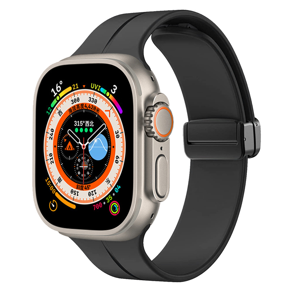 [RNZ-TA87443] Apple Watch Ultra 49mm Uyumlu Kordon Silikon Metal Mıknatıslı Toka Zore KRD-84 Kayış (Siyah)