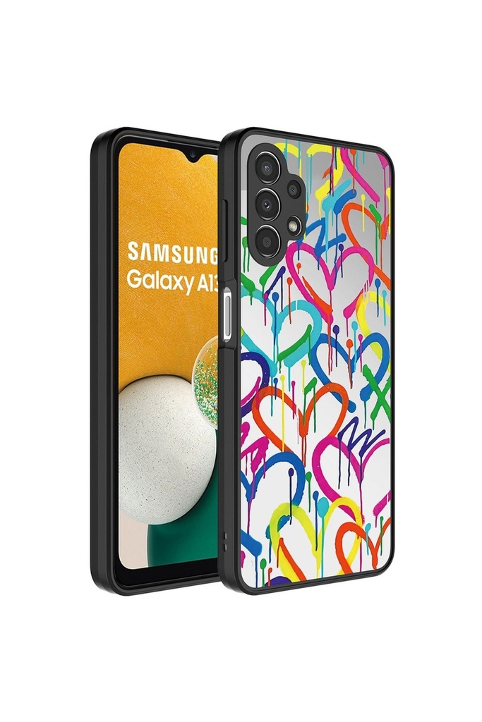 [RNZ-TA88441] Samsung Galaxy A13 4G Uyumlu Kılıf Aynalı Desenli Kamera Korumalı Parlak Zore Mirror Kapak (Kalp)