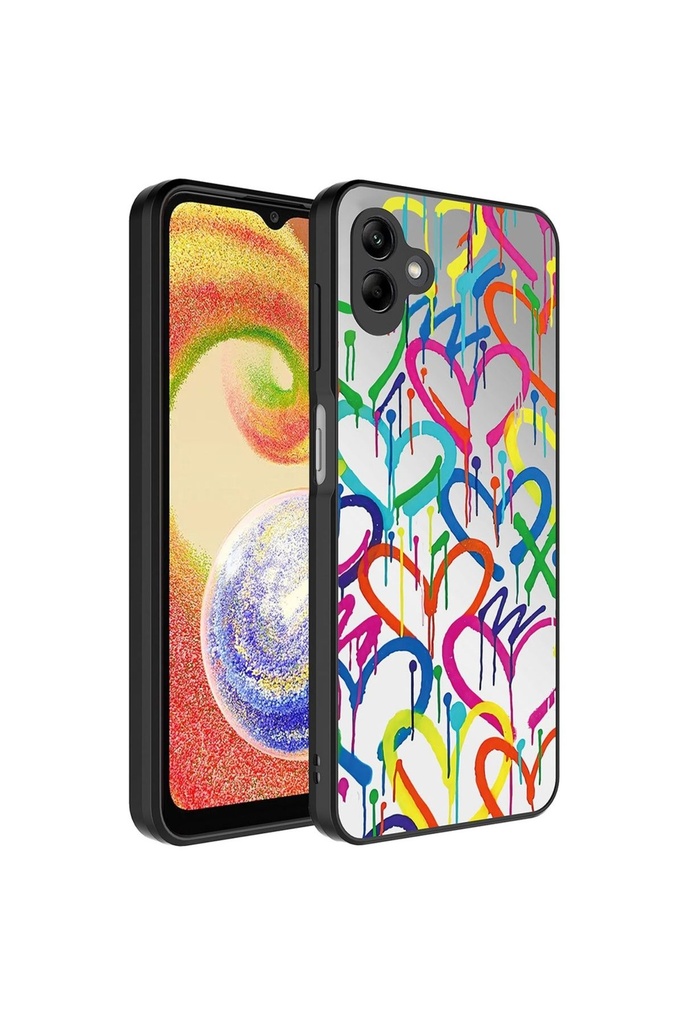 [RNZ-TA88508] Samsung Galaxy A04 Uyumlu Kılıf Aynalı Desenli Kamera Korumalı Parlak Zore Mirror Kapak (Kalp)