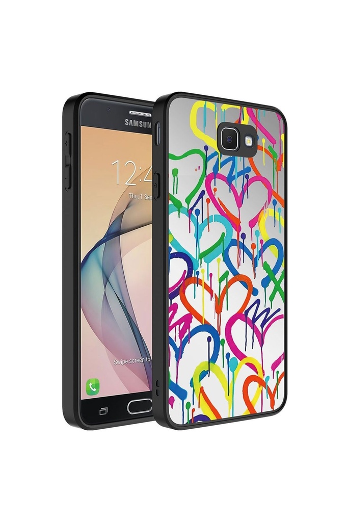 [RNZ-TA88573] Samsung Galaxy J7 Prime Uyumlu Kılıf Aynalı Desenli Kamera Korumalı Parlak Zore Mirror Kapak (Kalp)