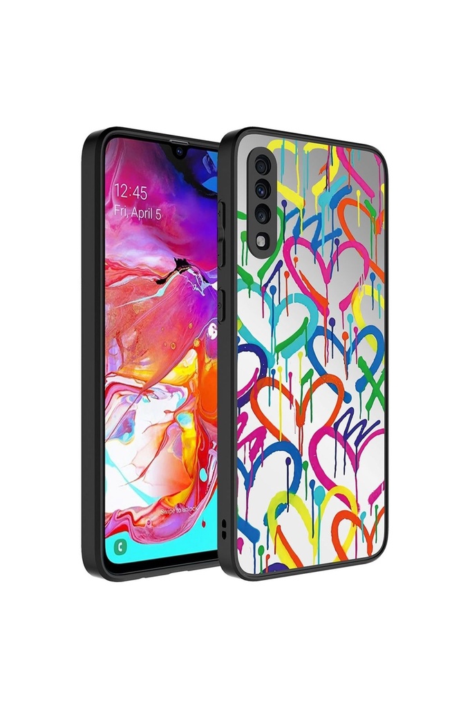 [RNZ-TA88487] Samsung Galaxy A70 Uyumlu Kılıf Aynalı Desenli Kamera Korumalı Parlak Zore Mirror Kapak (Kalp)