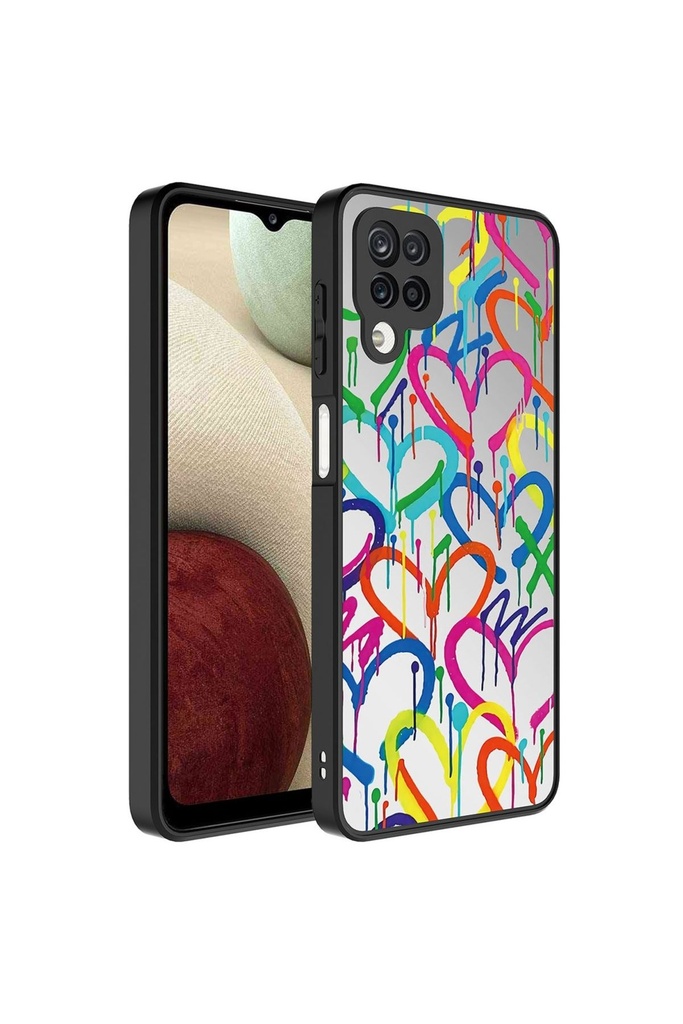 [RNZ-TA88494] Samsung Galaxy A12 Uyumlu Kılıf Aynalı Desenli Kamera Korumalı Parlak Zore Mirror Kapak (Kalp)