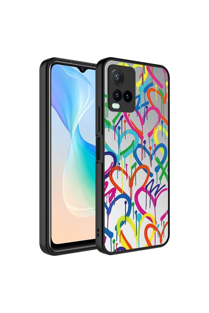 [RNZ-TA88608] Vivo Y21S Uyumlu Kılıf Aynalı Desenli Kamera Korumalı Parlak Zore Mirror Kapak (Kalp)