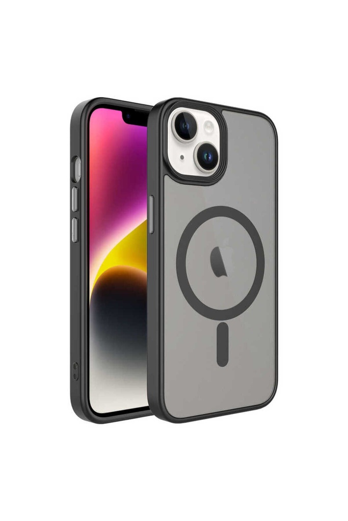 [RNZ-TA87998] Apple iPhone 13 Uyumlu Kılıf Mat Arka Yüzey Wireless Şarj Özellikli Zore Flet M-safe Kapak (Siyah)