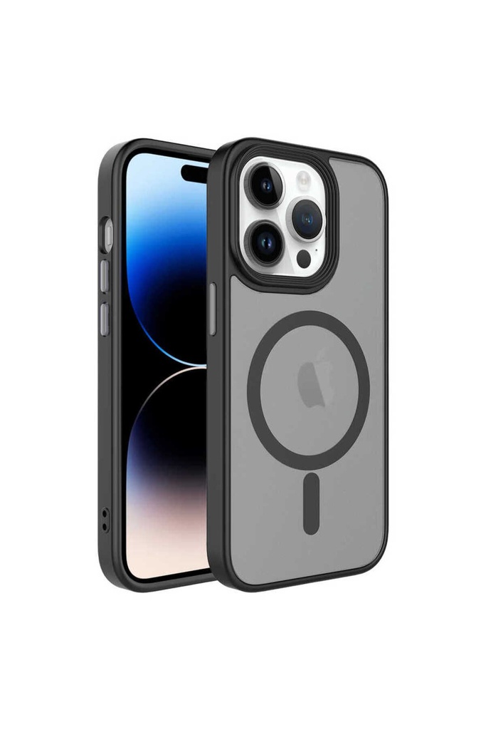 [RNZ-TA88002] Apple iPhone 13 Pro Max Uyumlu Kılıf Mat Arka Yüzey Wireless Şarj Özellikli Zore Flet M-safe Kapak (Siyah)