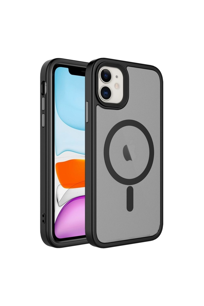 [RNZ-TA88004] Apple iPhone 12 Uyumlu Kılıf Mat Arka Yüzey Wireless Şarj Özellikli Zore Flet M-safe Kapak (Siyah)