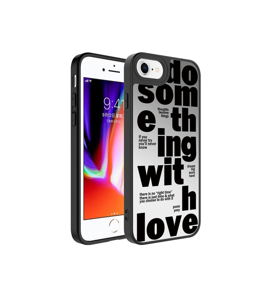 [RNZ-TA88107] Apple iPhone SE 2022 Uyumlu Kılıf Aynalı Desenli Kamera Korumalı Parlak Zore Mirror Kapak (Love)