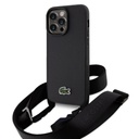 Apple iPhone 15 Pro Max Uyumlu Kılıf Lacoste Orjinal Lisanslı PU Pike Desenli Arka Yüzey Askılı İkonik Timsah Dokuma Logolu Kapak