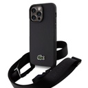 Apple iPhone 15 Pro Max Uyumlu Kılıf Lacoste Orjinal Lisanslı PU Pike Desenli Arka Yüzey Askılı İkonik Timsah Dokuma Logolu Kapak